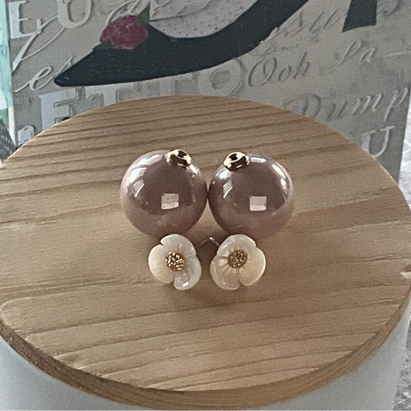 Double Sided Flower Stud Ball Earrings - Picture 3 of 6